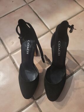 COACH Black Suede Ankle-Strap Pumps
